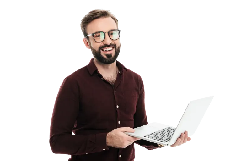 Muškarac drži laptop